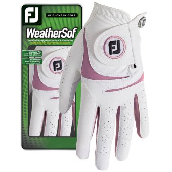 Footjoy WeatherSof Damengolfhandschuh weiss/pink linke (Rechtshänder) | M